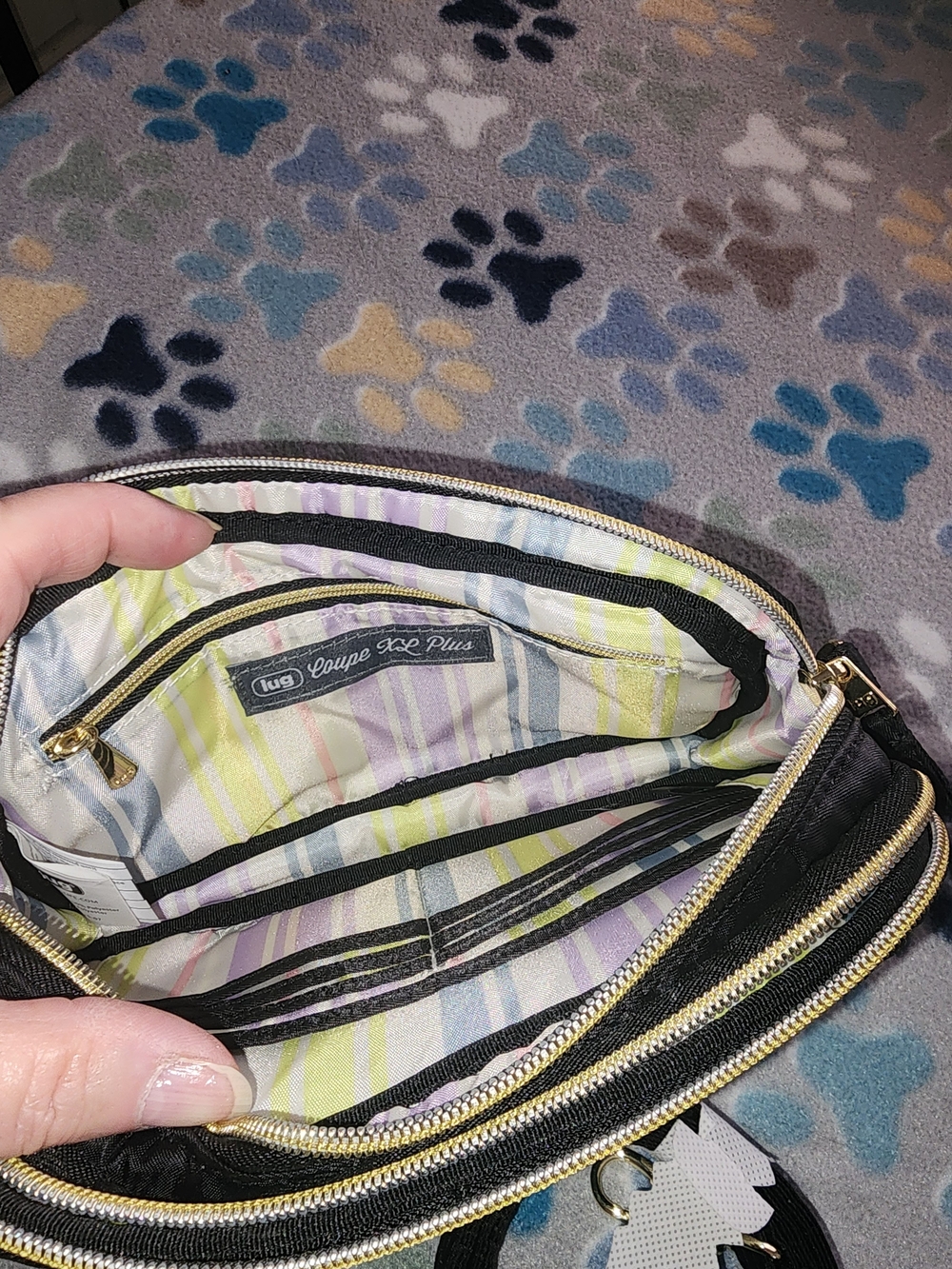 lug Black Crossbody Bag with Rainbow Stitching - Picture 2 of 7